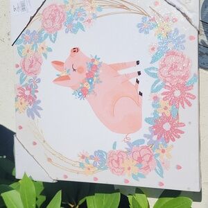 Tiny Dreamers Floral Glittered Piglet Canvas Wall Art NWT